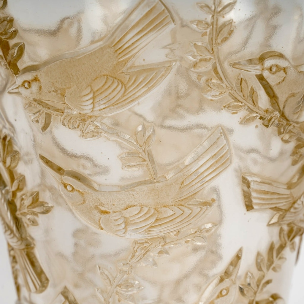 Vase « Grives » verre patiné sépia de René LALIQUE 5