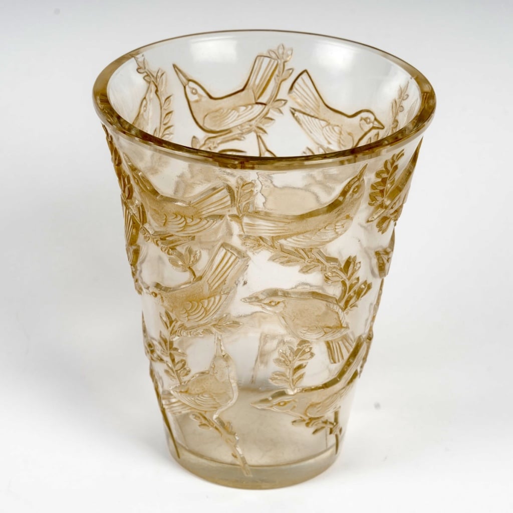 Vase « Grives » verre patiné sépia de René LALIQUE 3