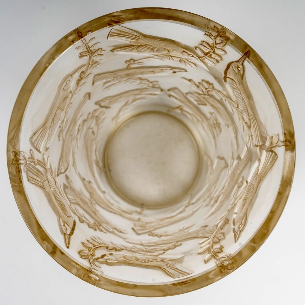 Vase « Grives » verre patiné sépia de René LALIQUE 6