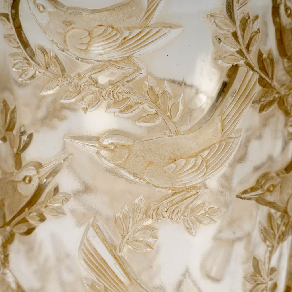 Vase « Grives » verre patiné sépia de René LALIQUE 7