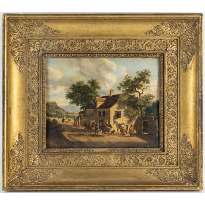 Jean-Louis Demarne (1744-1829) Halte chez le Marechal Ferrant huile sur toile vers 1824