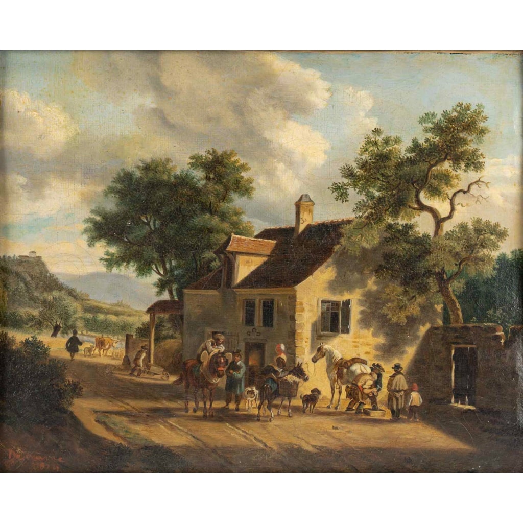 Jean-Louis Demarne (1744-1829) Halte chez le Marechal Ferrant huile sur toile vers 1824 3