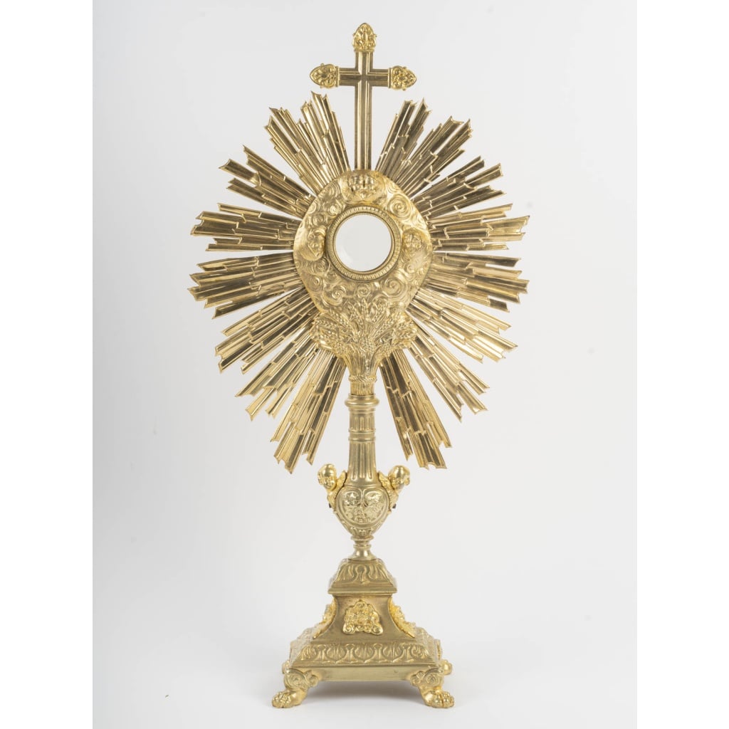 Ostensoir en bronze doré à décor de chérubins, XIXème siècle. 2