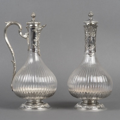 BOIN TABURET Paire d’aiguières en argent et cristal taillé Époque 1880 -1900