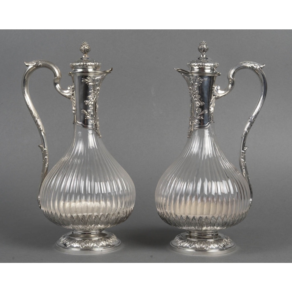 BOIN TABURET Paire d’aiguières en argent et cristal taillé Époque 1880 -1900 9