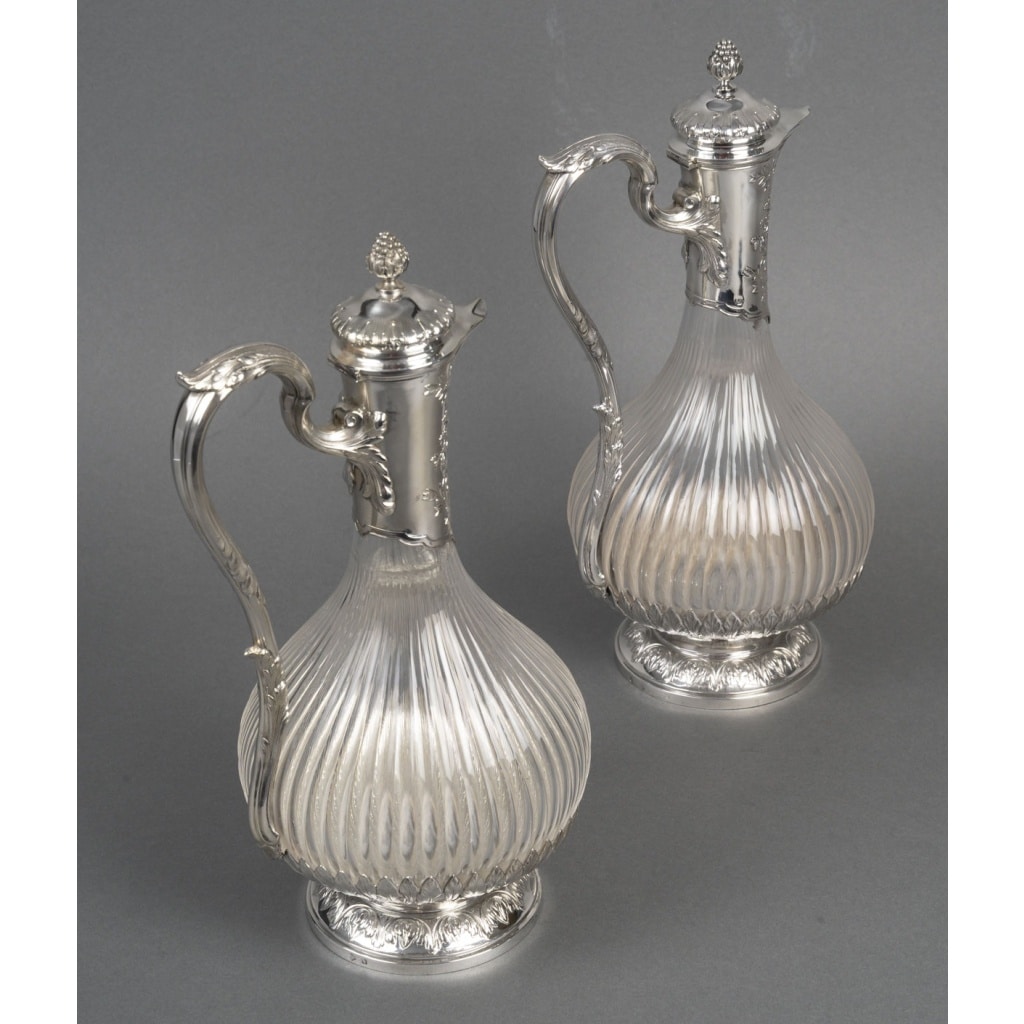 BOIN TABURET Paire d’aiguières en argent et cristal taillé Époque 1880 -1900 11