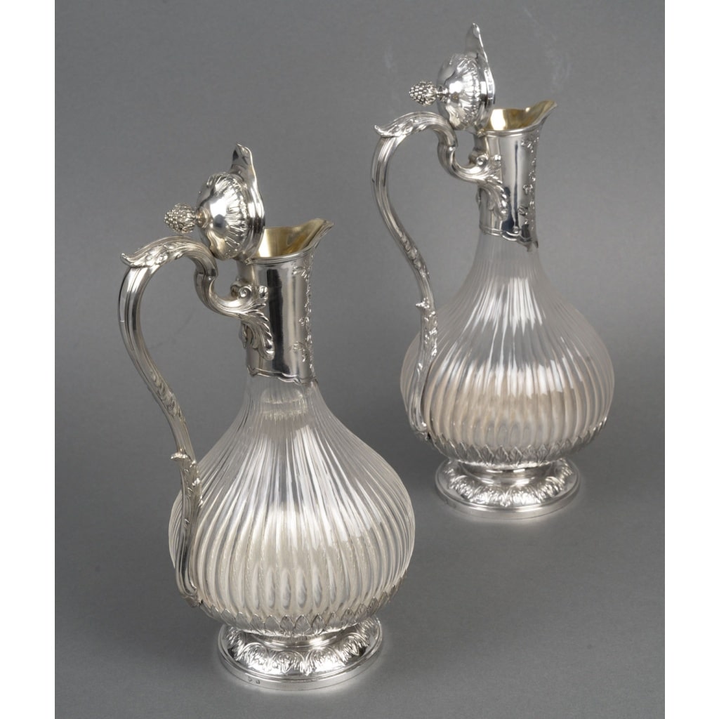 BOIN TABURET Paire d’aiguières en argent et cristal taillé Époque 1880 -1900 12