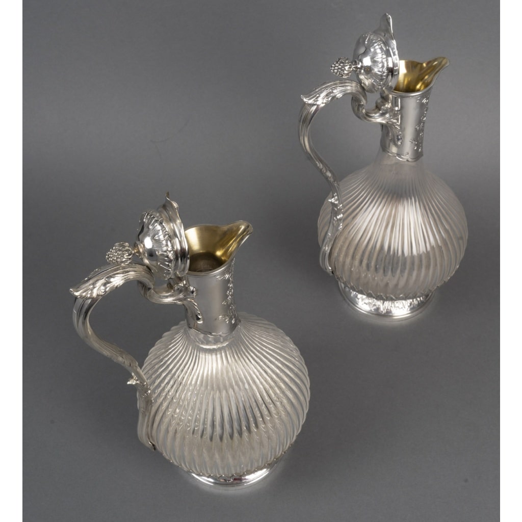 BOIN TABURET Paire d’aiguières en argent et cristal taillé Époque 1880 -1900 14