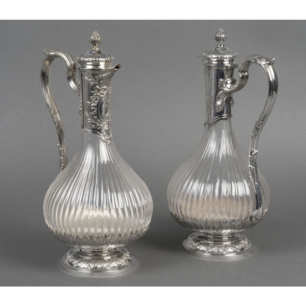 BOIN TABURET Paire d’aiguières en argent et cristal taillé Époque 1880 -1900 20