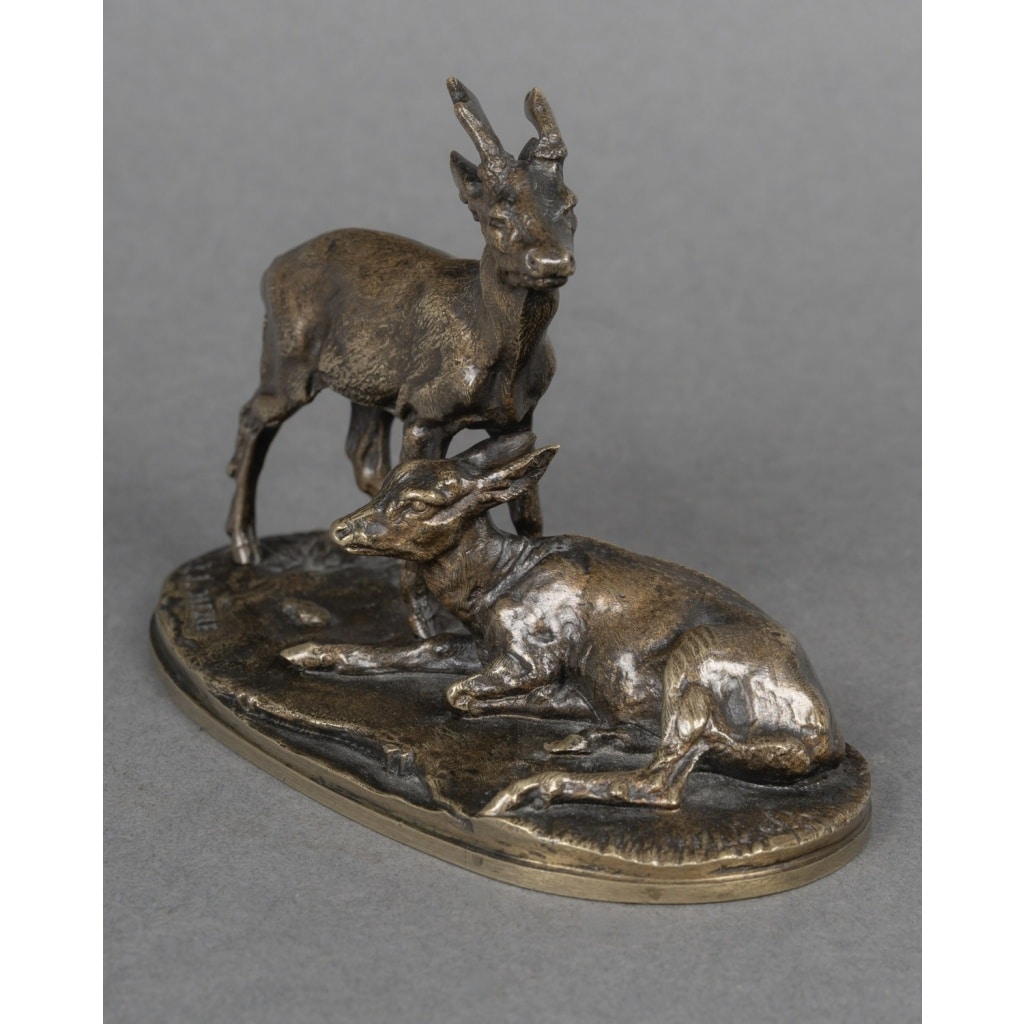 Sculpture – Groupe de Chevreuils N°2 , Pierre – Jules Mêne (1810-1879) – Bronze 3 Sculpture – Groupe de Chevreuils N°2 , Pierre – Jules Mêne (1810-1879) – Bronze 3