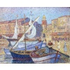 CANU Yvonne Le port de St Tropez animé Huile sur toile signée contresignée et titrée Certificat 25 CANU Yvonne Le port de St Tropez animé Huile sur toile signée contresignée et titrée Certificat 25