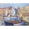 CANU Yvonne Le port de St Tropez animé Huile sur toile signée contresignée et titrée Certificat 19 CANU Yvonne Le port de St Tropez animé Huile sur toile signée contresignée et titrée Certificat 19