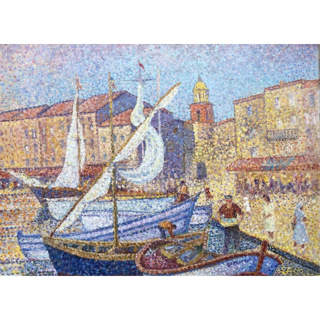 CANU Yvonne Le port de St Tropez animé Huile sur toile signée contresignée et titrée Certificat 9 CANU Yvonne Le port de St Tropez animé Huile sur toile signée contresignée et titrée Certificat 9