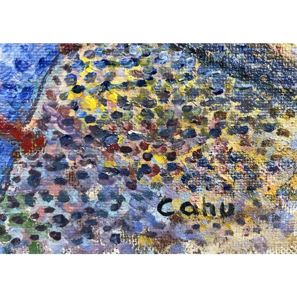 CANU Yvonne Le port de St Tropez animé Huile sur toile signée contresignée et titrée Certificat 4 CANU Yvonne Le port de St Tropez animé Huile sur toile signée contresignée et titrée Certificat 4