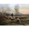 CHAIGNEAU JF Retour du berger et de son troupeau au soleil couchant Huile sur toile signée Certificat d’authenticité 27