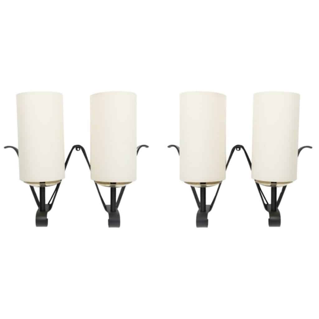 1960 Paire d’appliques murales en fer forgé Maison Bataillard 2