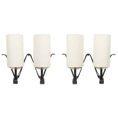 1960 Paire d’appliques murales en fer forgé Maison Bataillard 1960 Paire d’appliques murales en fer forgé Maison Bataillard