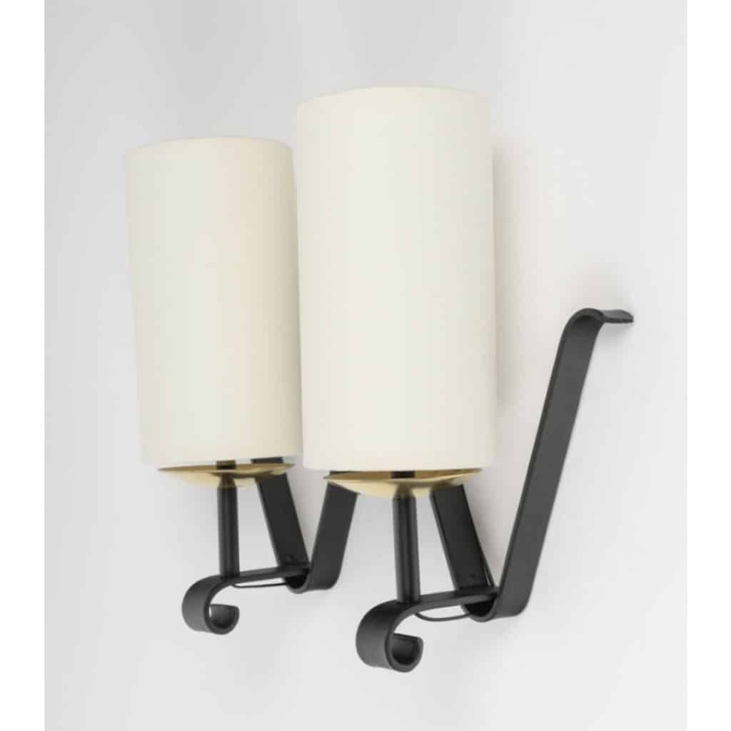 1960 Paire d’appliques murales en fer forgé Maison Bataillard 4