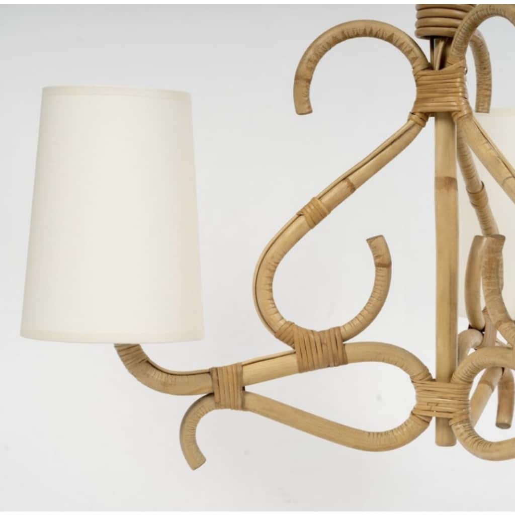 1950 Lustre en rotin par Louis Sognot 7