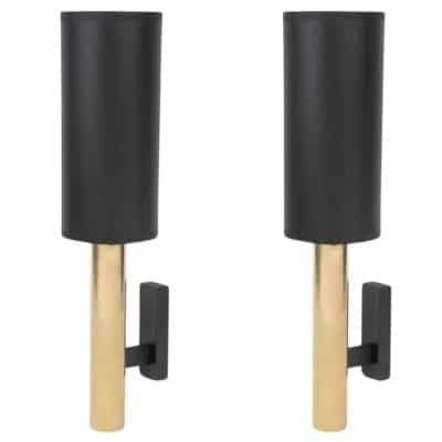 1960 Paire d’appliques murales en laiton doré Gaetano Sciolari