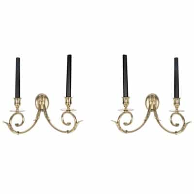 1950 Paire d’appliques murales en bronze par Lucien Gau