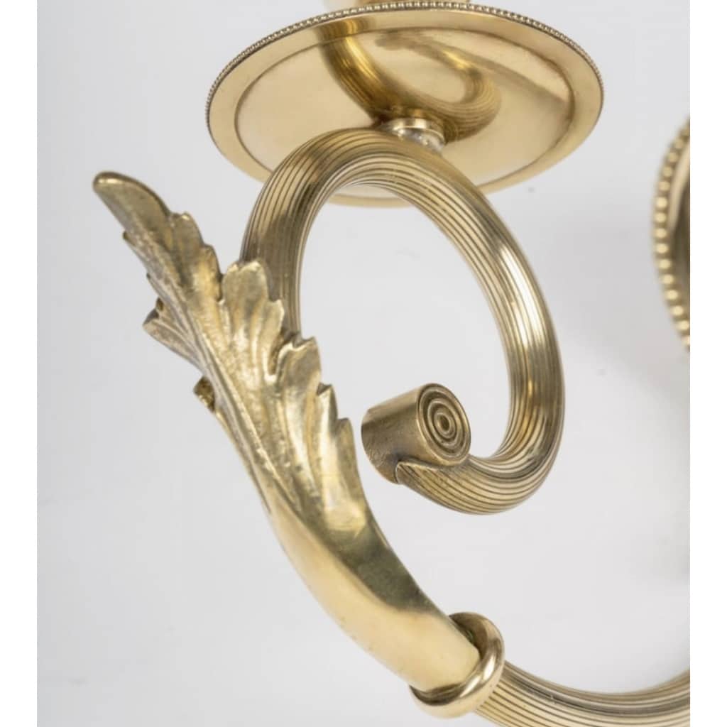 1950 Paire d’appliques murales en bronze par Lucien Gau 4