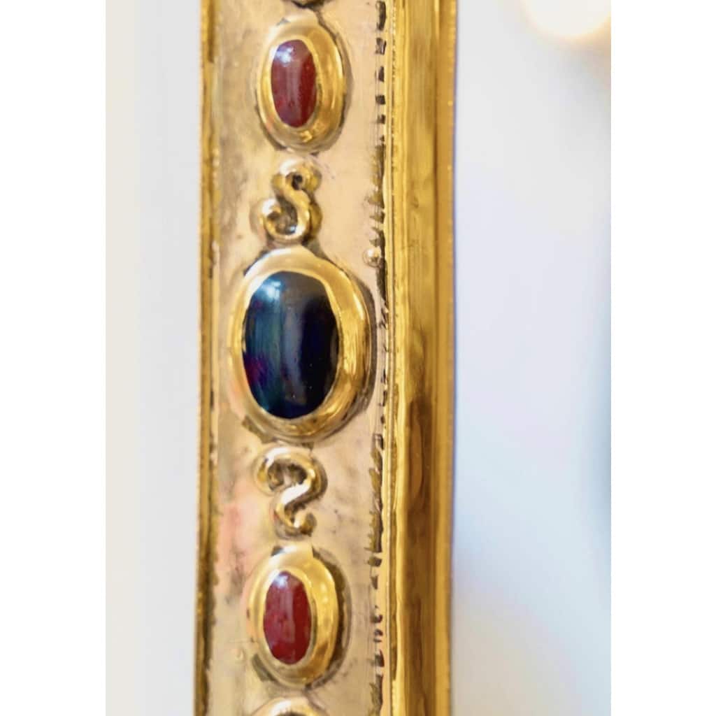 1960 Miroir en céramique dorée imitant des bijoux intégrés, signé François Lembo 4 1960 Miroir en céramique dorée imitant des bijoux intégrés, signé François Lembo 4