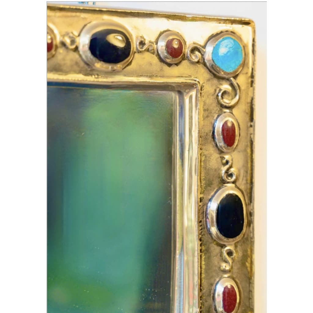 1960 Miroir en céramique dorée imitant des bijoux intégrés, signé François Lembo 5 1960 Miroir en céramique dorée imitant des bijoux intégrés, signé François Lembo 5