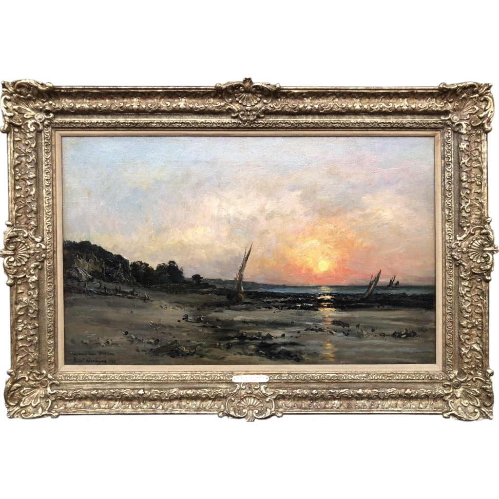 DAUBIGNY Karl Soleil couchant en bord de mer Huile sur toile signée datée dédicacée Certificat d’authenticité. 2 DAUBIGNY Karl Soleil couchant en bord de mer Huile sur toile signée datée dédicacée Certificat d’authenticité. 2