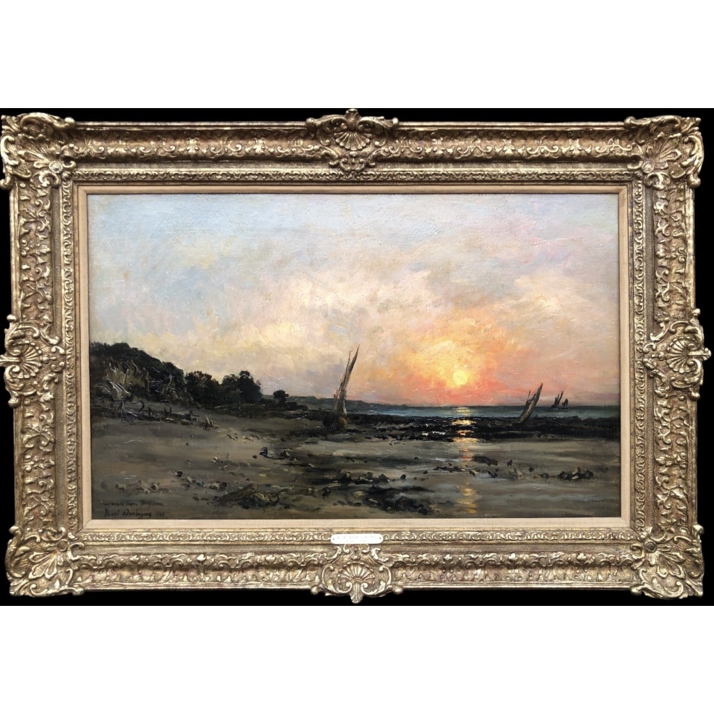 DAUBIGNY Karl Soleil couchant en bord de mer Huile sur toile signée datée dédicacée Certificat d’authenticité. 11 DAUBIGNY Karl Soleil couchant en bord de mer Huile sur toile signée datée dédicacée Certificat d’authenticité. 11