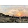 DAUBIGNY Karl Soleil couchant en bord de mer Huile sur toile signée datée dédicacée Certificat d’authenticité. 28 DAUBIGNY Karl Soleil couchant en bord de mer Huile sur toile signée datée dédicacée Certificat d’authenticité. 28