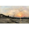 DAUBIGNY Karl Soleil couchant en bord de mer Huile sur toile signée datée dédicacée Certificat d’authenticité. 19 DAUBIGNY Karl Soleil couchant en bord de mer Huile sur toile signée datée dédicacée Certificat d’authenticité. 19