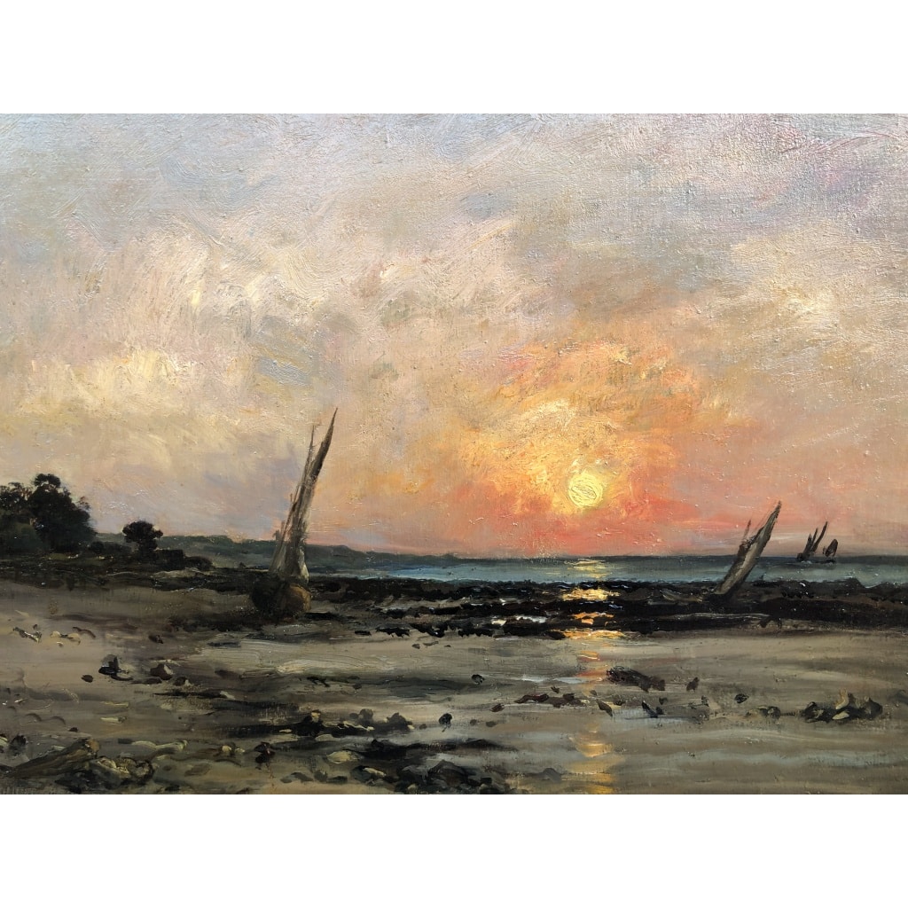 DAUBIGNY Karl Soleil couchant en bord de mer Huile sur toile signée datée dédicacée Certificat d’authenticité. 6 DAUBIGNY Karl Soleil couchant en bord de mer Huile sur toile signée datée dédicacée Certificat d’authenticité. 6