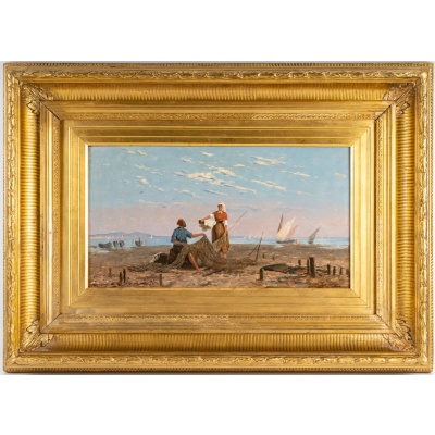 Frank William Warwick Topham (1838-1924) Capri La réparation des filets huile sur panneau vers 1863