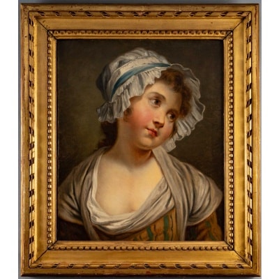 Jean-Baptiste Greuze (d’après) Jeune fille au bonnet blanc huile sur toile vers 1850-1880