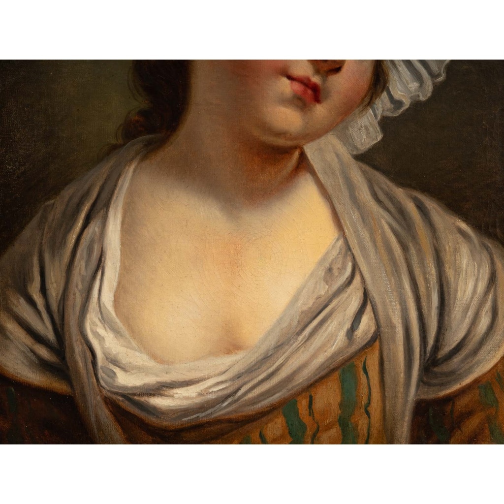 Jean-Baptiste Greuze (d’après) Jeune fille au bonnet blanc huile sur toile vers 1850-1880 7