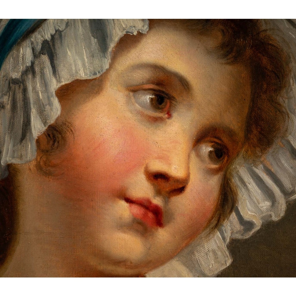 Jean-Baptiste Greuze (d’après) Jeune fille au bonnet blanc huile sur toile vers 1850-1880 5