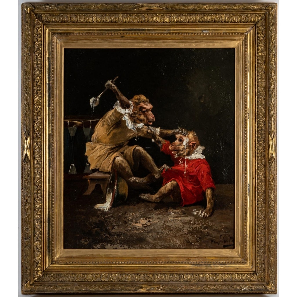 Henry Schouten (1857–1927) Singerie au cirque, huile sur toile vers 1890 2