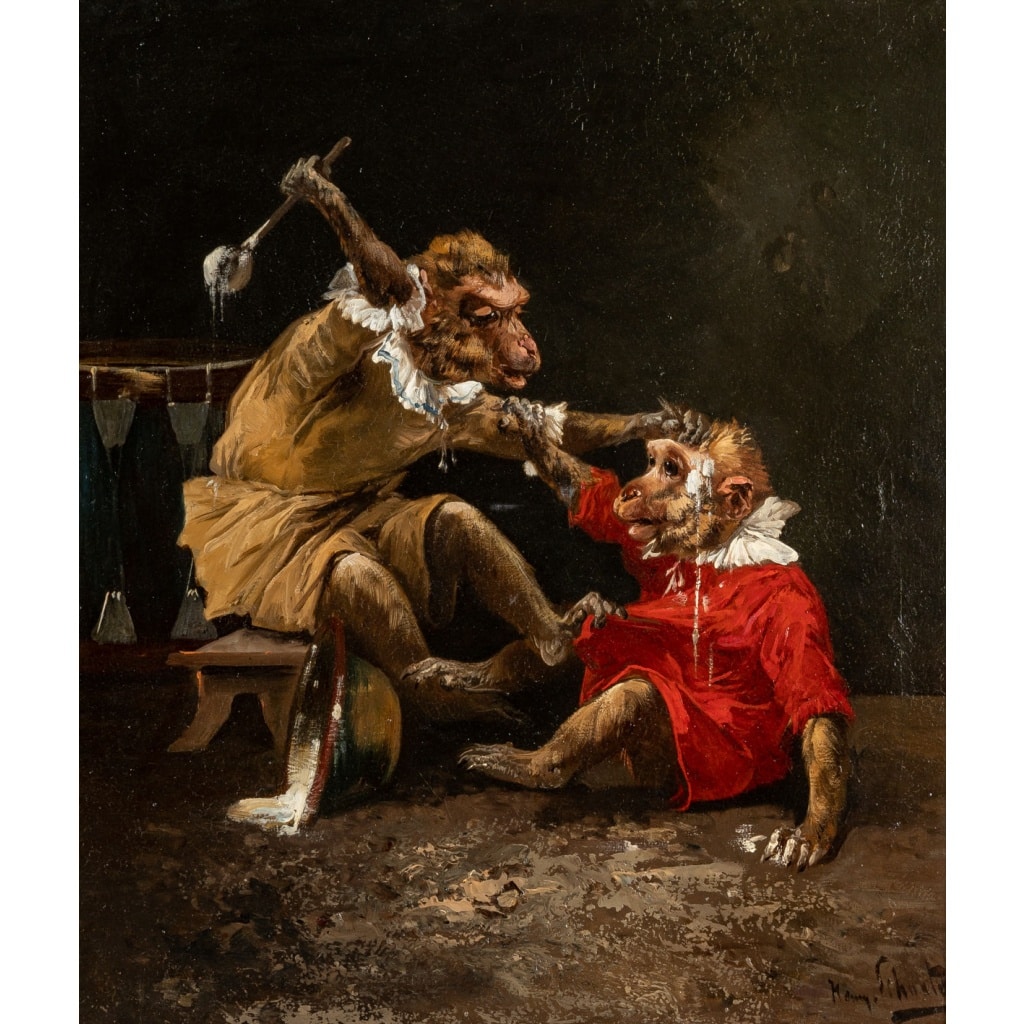 Henry Schouten (1857–1927) Singerie au cirque, huile sur toile vers 1890 3