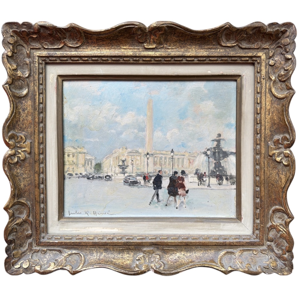 HERVE Jules Peinture Française 20è Paris animation Place de La Concorde Huile sur carton fort signée Certificat D’authenticité 2