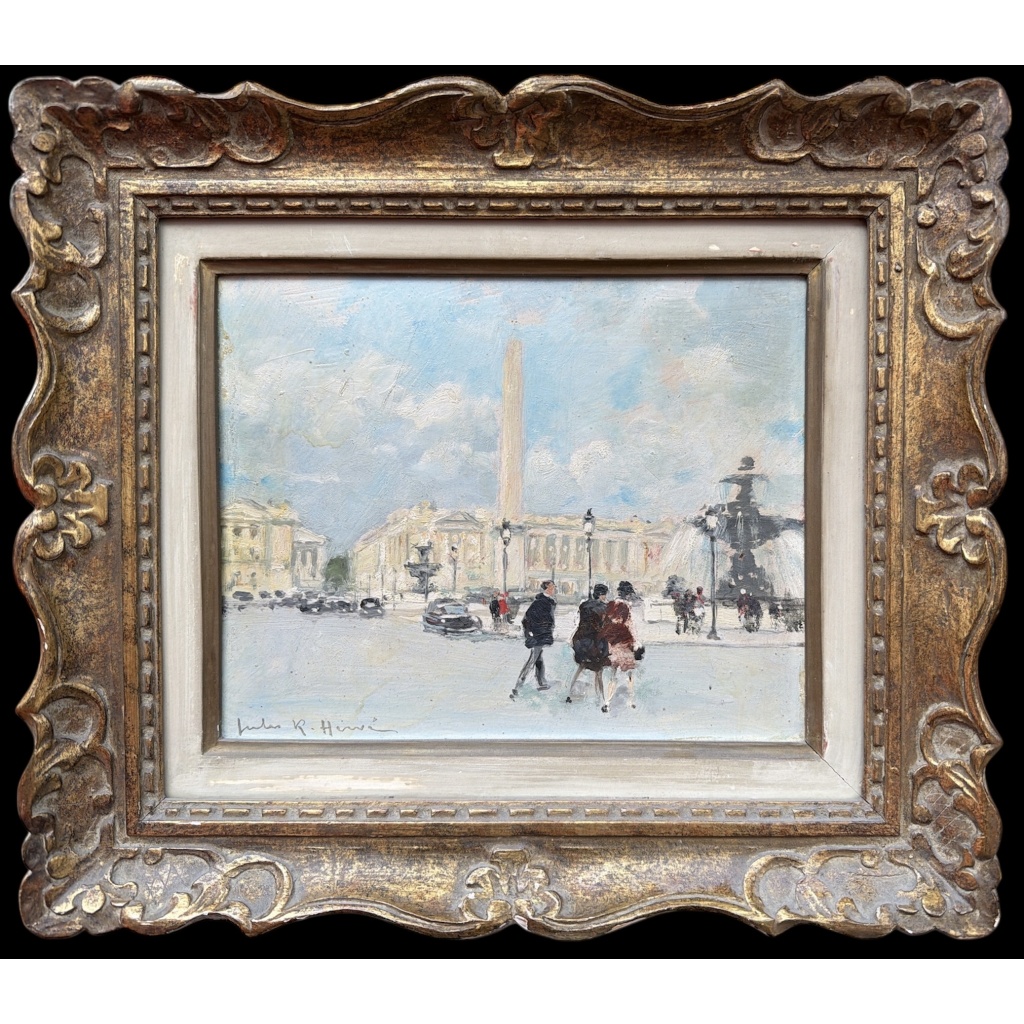 HERVE Jules Peinture Française 20è Paris animation Place de La Concorde Huile sur carton fort signée Certificat D’authenticité 10