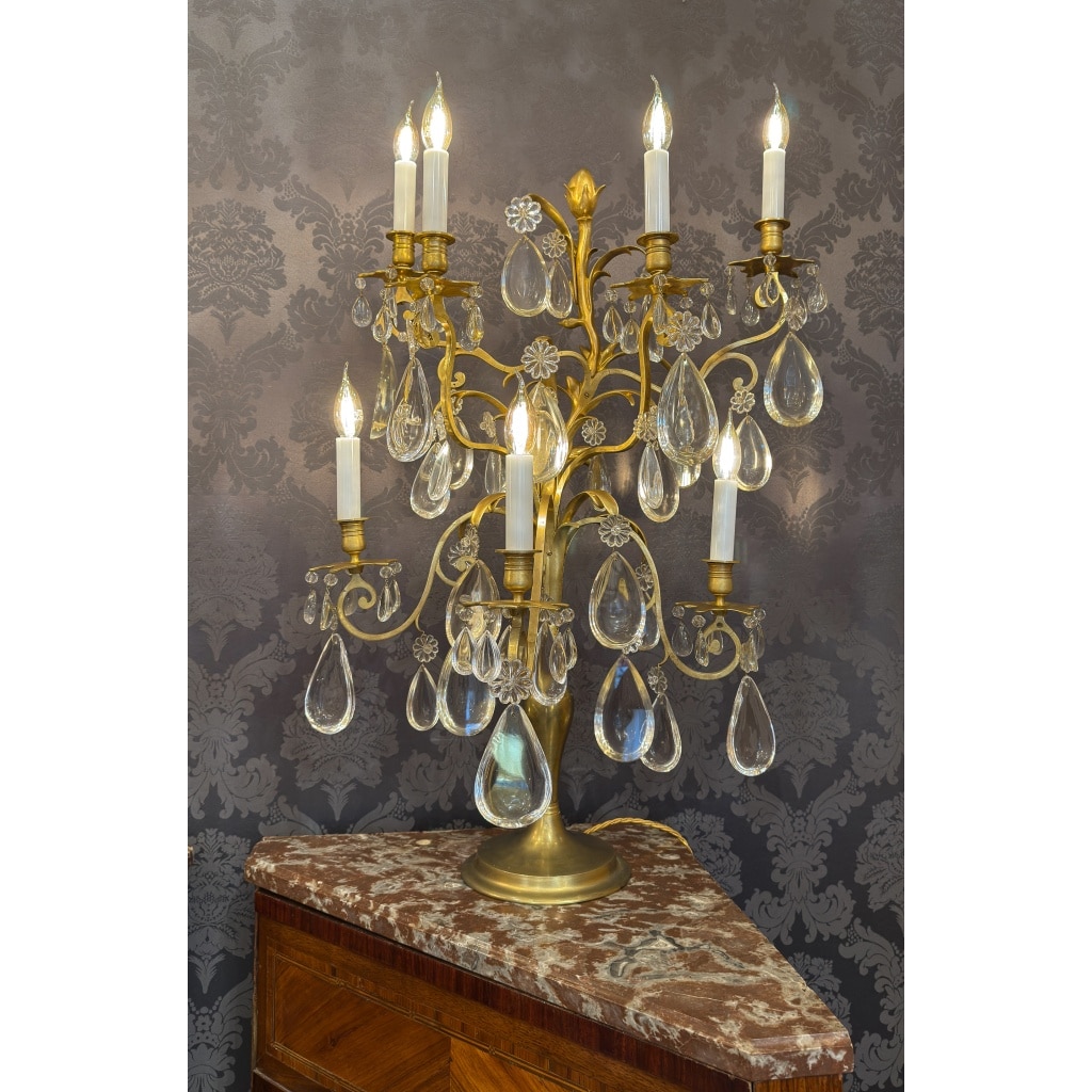 Hôtel du Comte Potocki Paire d’importantes girandoles en bronze doré et décor de cristal Baccarat vers 1890 5