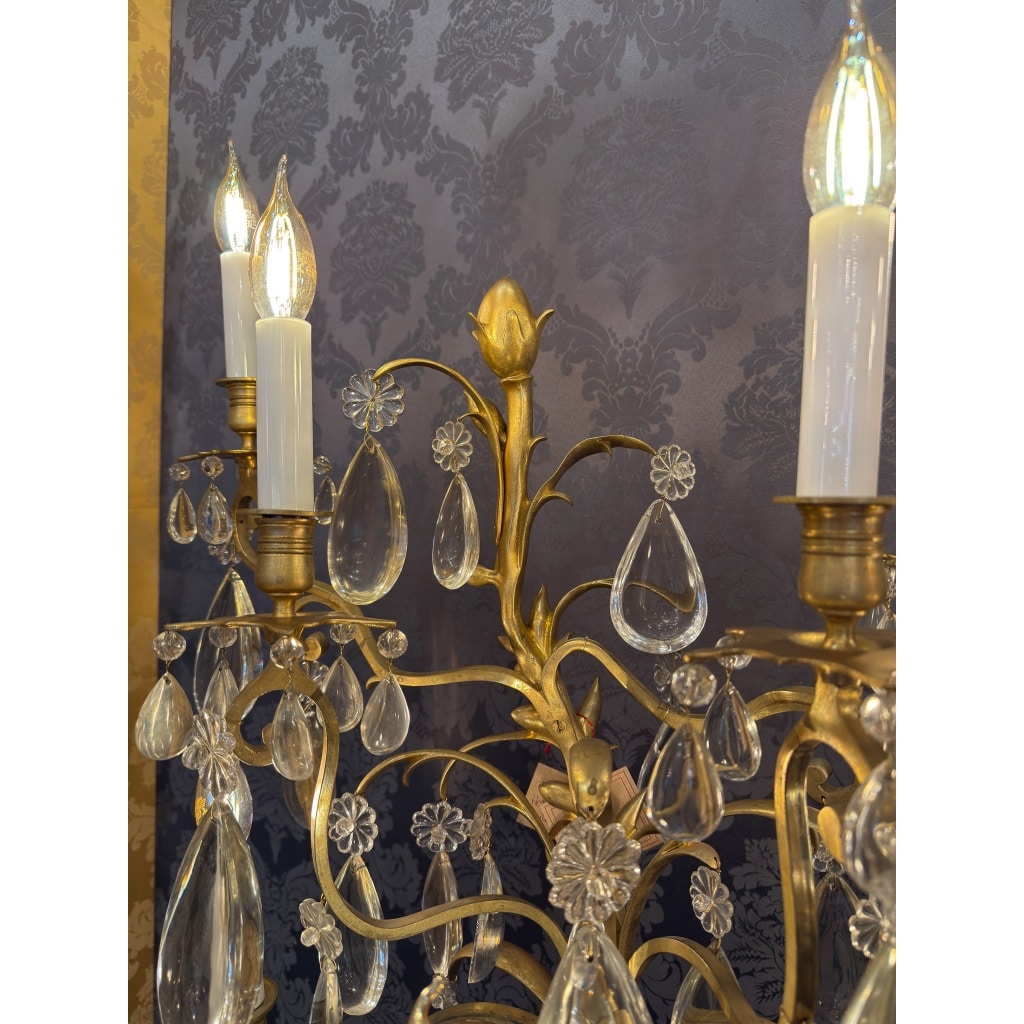 Hôtel du Comte Potocki Paire d’importantes girandoles en bronze doré et décor de cristal Baccarat vers 1890 6