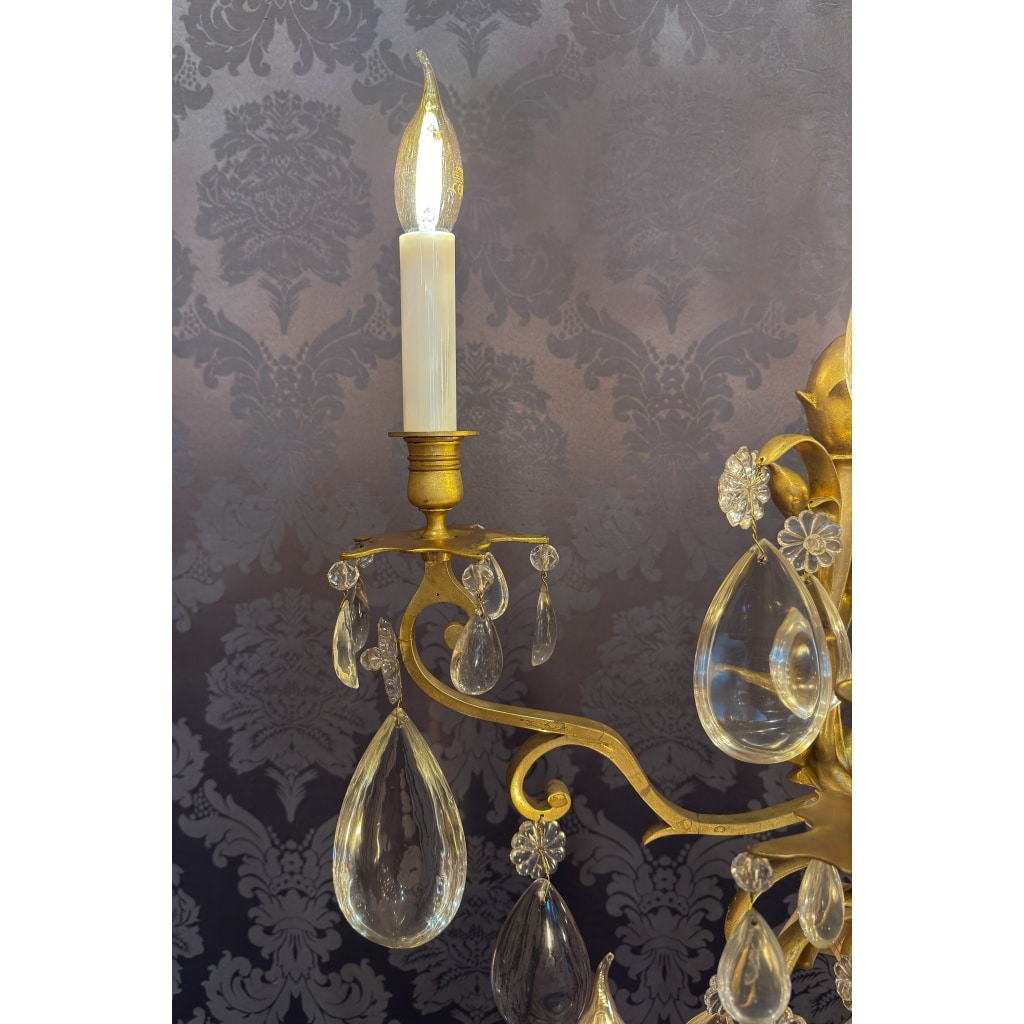 Hôtel du Comte Potocki Paire d’importantes girandoles en bronze doré et décor de cristal Baccarat vers 1890 7