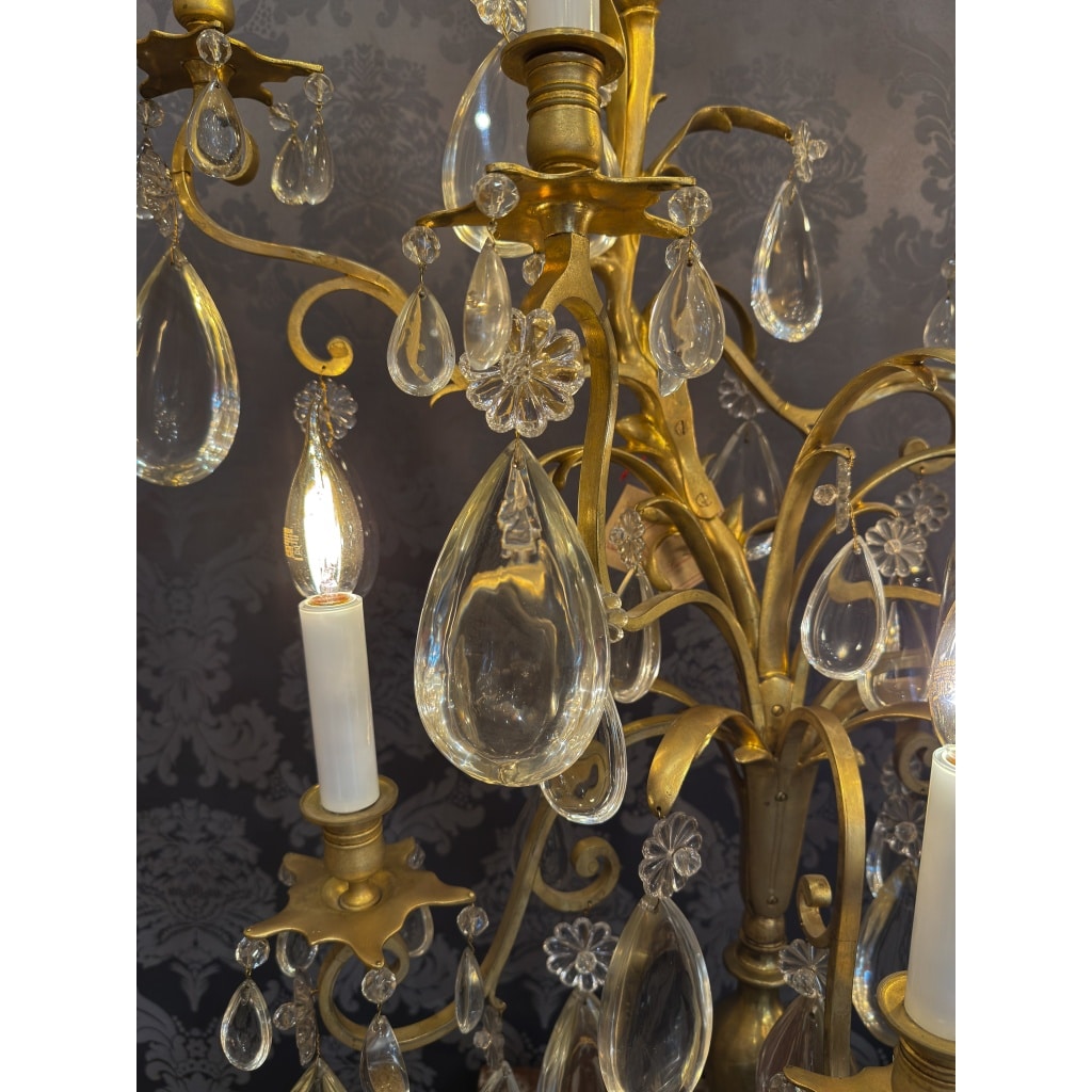 Hôtel du Comte Potocki Paire d’importantes girandoles en bronze doré et décor de cristal Baccarat vers 1890 8