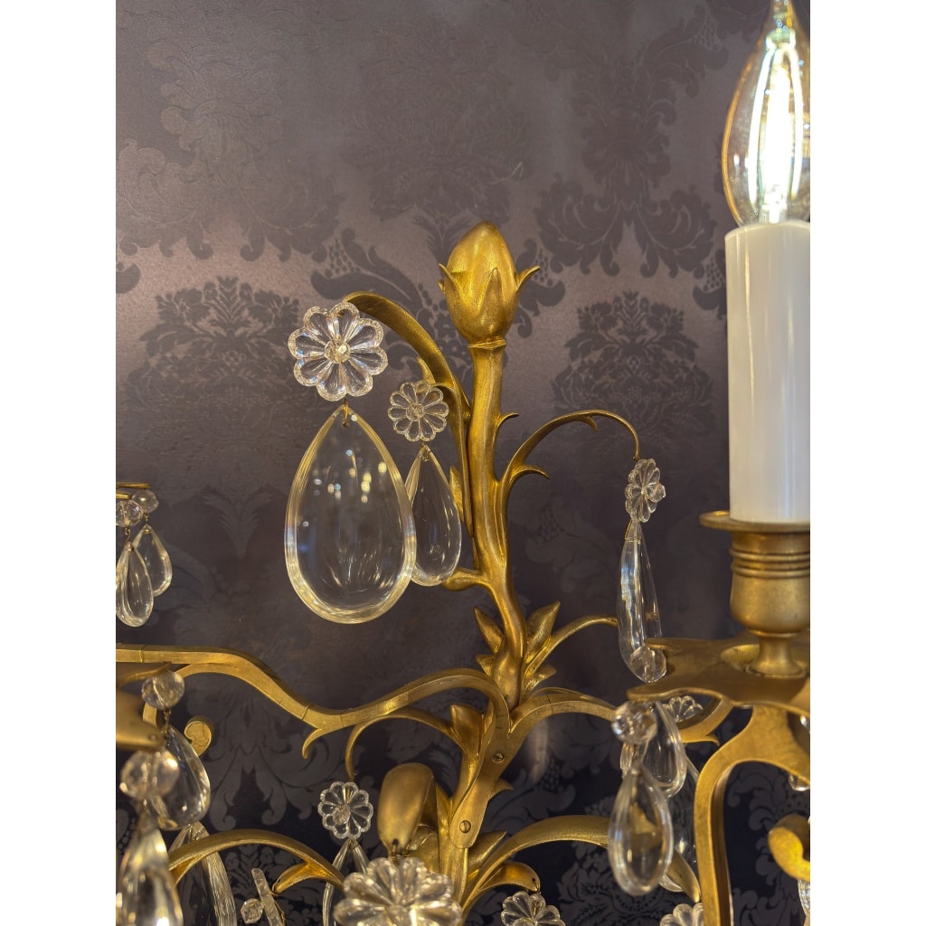 Hôtel du Comte Potocki Paire d’importantes girandoles en bronze doré et décor de cristal Baccarat vers 1890 10