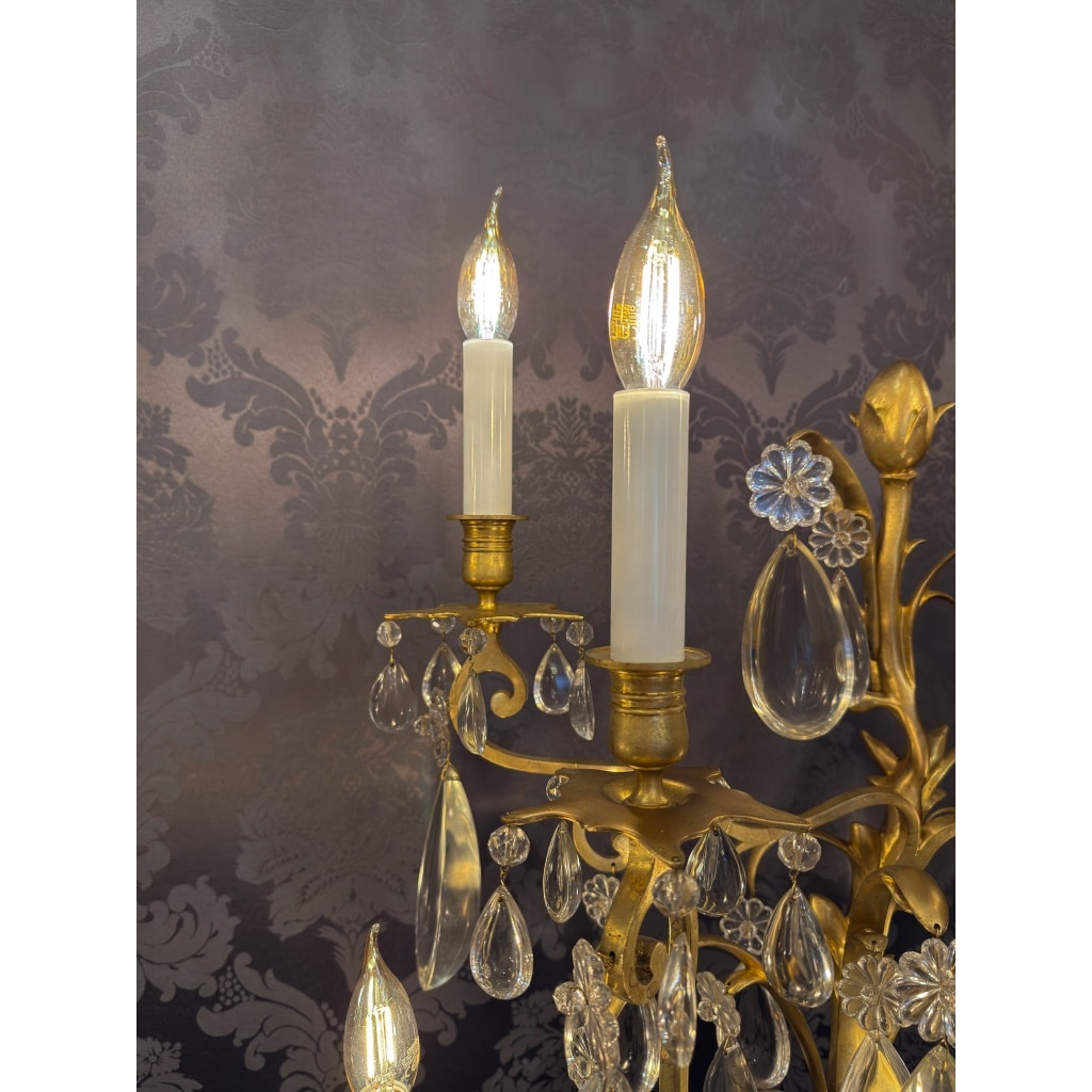 Hôtel du Comte Potocki Paire d’importantes girandoles en bronze doré et décor de cristal Baccarat vers 1890 11