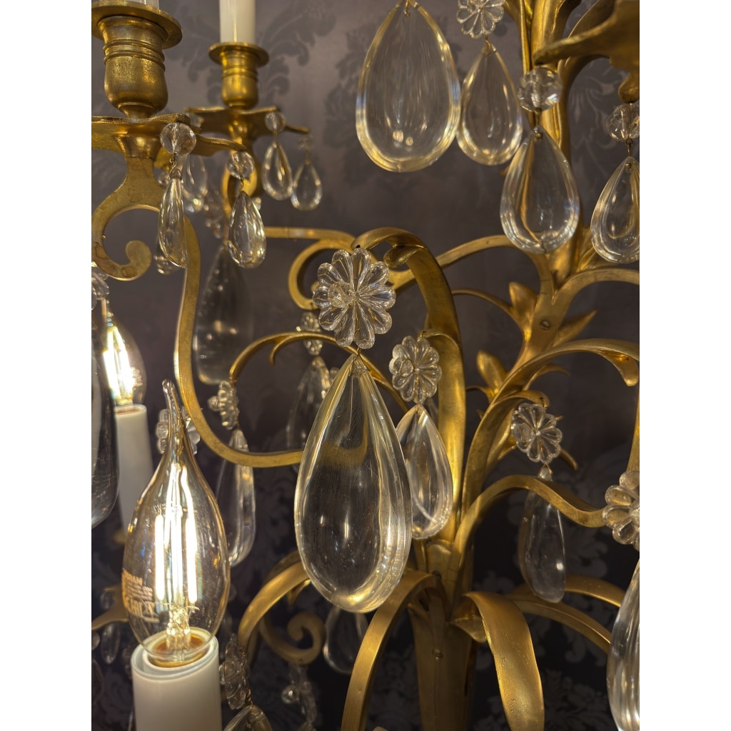 Hôtel du Comte Potocki Paire d’importantes girandoles en bronze doré et décor de cristal Baccarat vers 1890 13