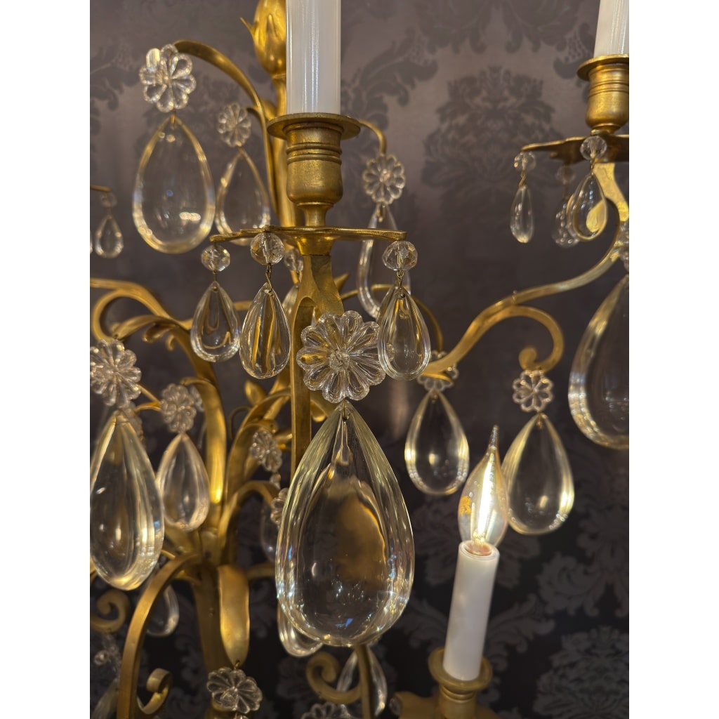 Hôtel du Comte Potocki Paire d’importantes girandoles en bronze doré et décor de cristal Baccarat vers 1890 14