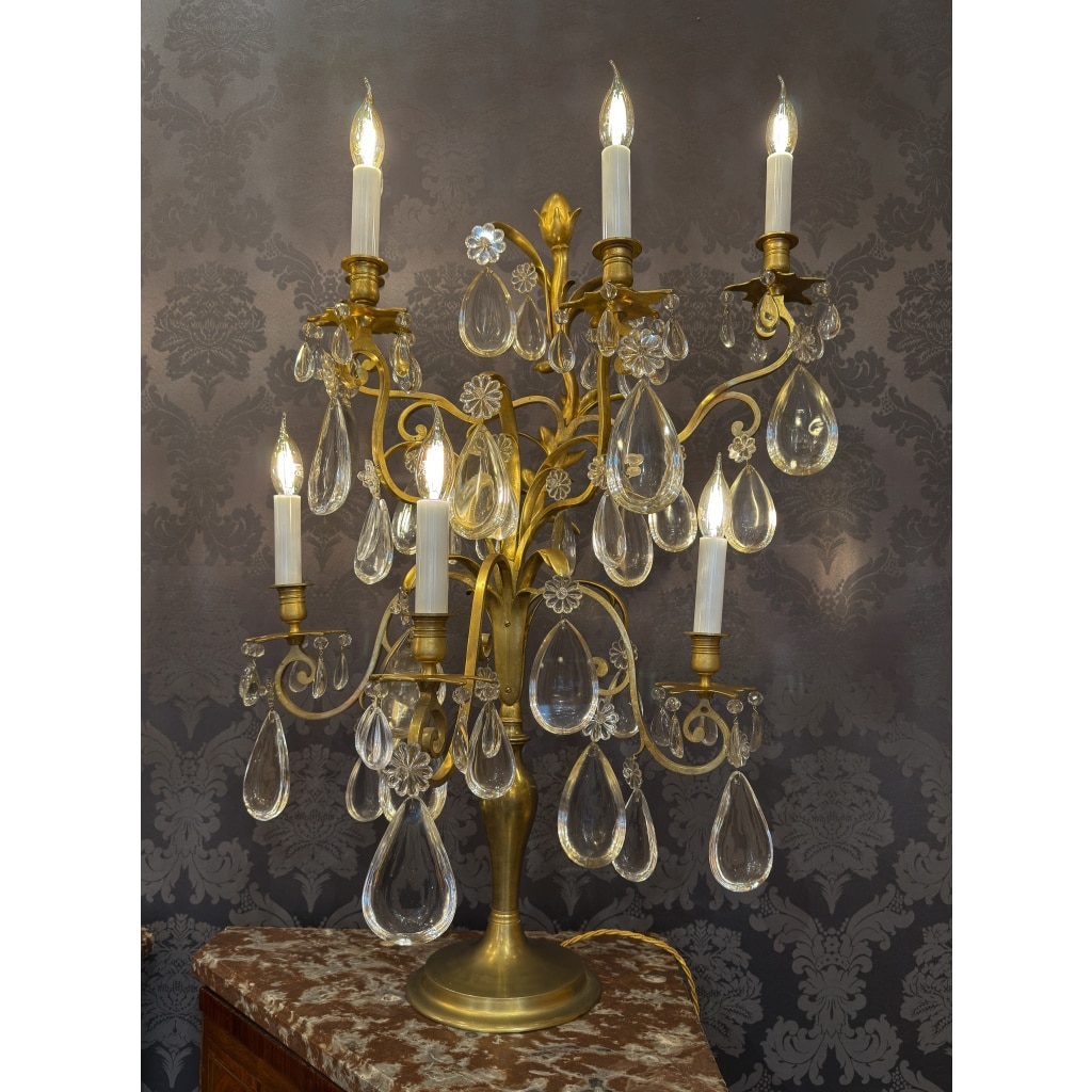 Hôtel du Comte Potocki Paire d’importantes girandoles en bronze doré et décor de cristal Baccarat vers 1890 20